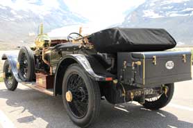 Rolls Royce 1912 in front of Columbia Icefield, Canada
