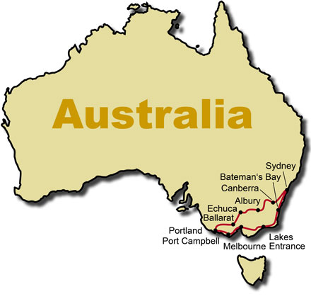 The Route for the Rental Car Tour Australia Down Under