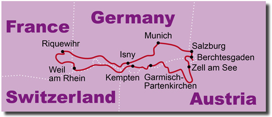 Die Route für die Reuthers Motorradreise Alpen und Seen Europa