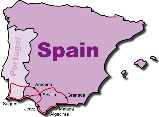 Die Route für die Andalusien Motorrad Reisen 