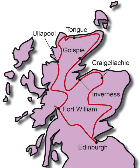 Die Route für die Schottland Erlebnisreise von Reuthers