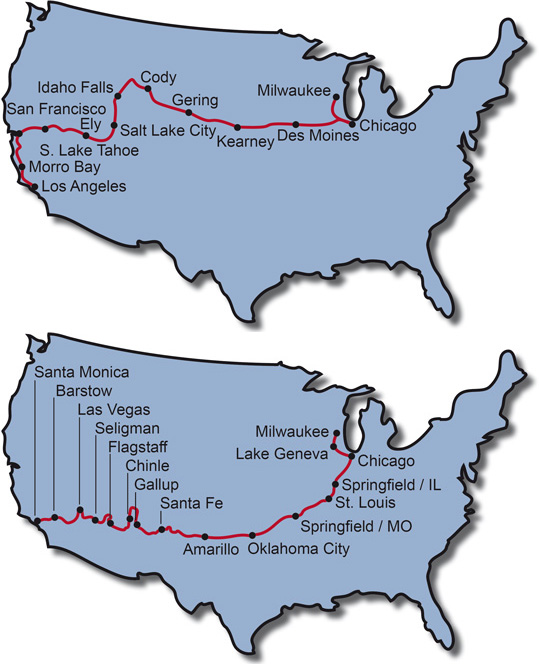 Die Route für die Motorradreise Pony Express USA + Motorradreise Route 66