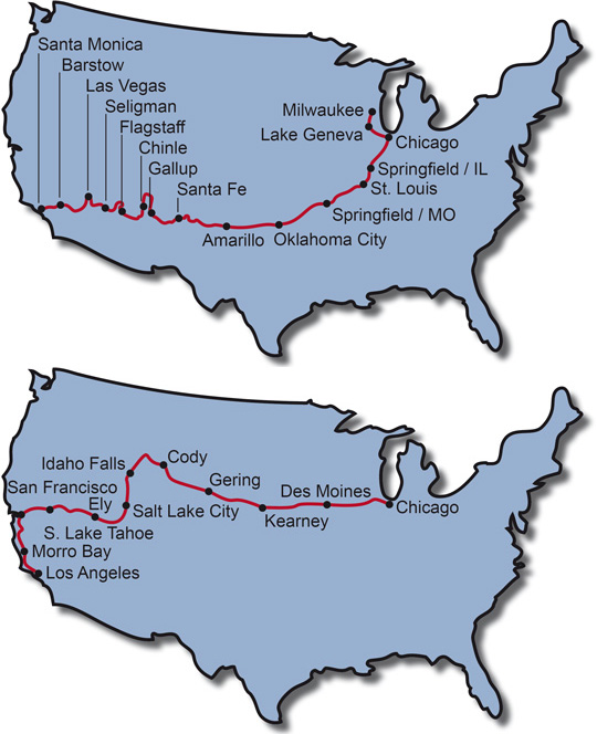 The Route for the Motorcycle Tour Route 66 + Motorcycle Tour Pony Express Trail