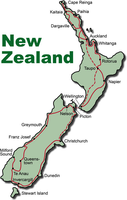 The Route for the Rental Car Tour New Zealand Paradise
