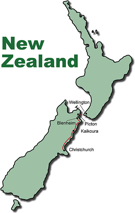 Die Route für die Erlebnisreise Neuseeland Coastal