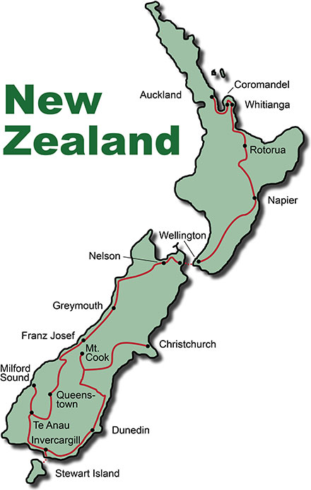 Die Route für die Erlebnisreise Neuseeland Discover