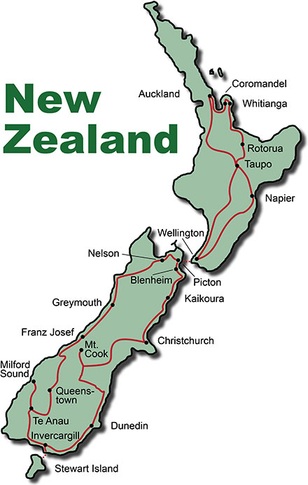 Die Route für die Erlebnisreise Neuseeland Highlights