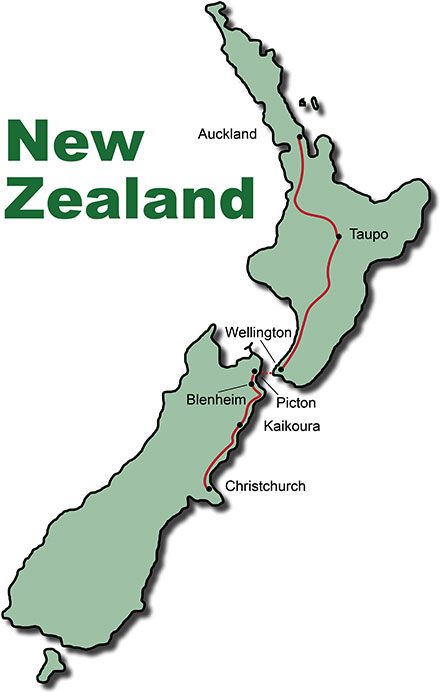 Die Route für die Erlebnisreise Neuseeland Nature