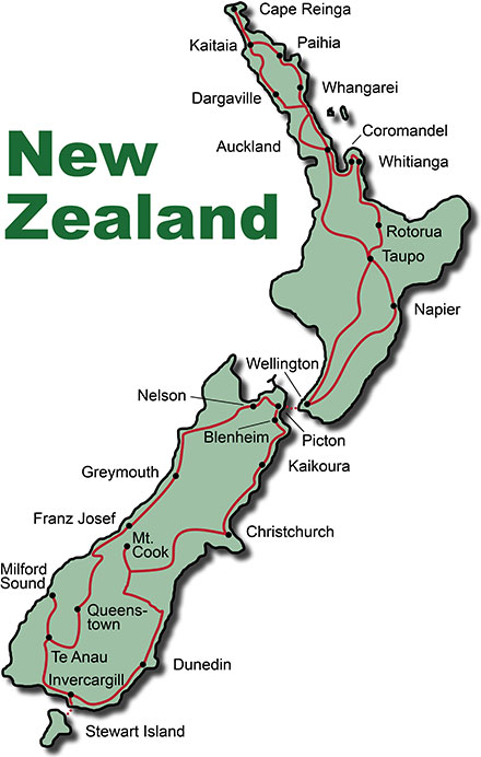 Die Route für die Erlebnisreise Neuseeland Paradise