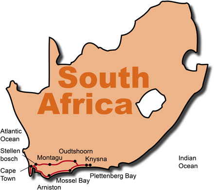 The Route for the South Africa Harley and Golf Tour