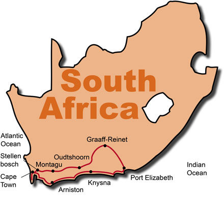 The Route for the South Africa Wild Garden Tour