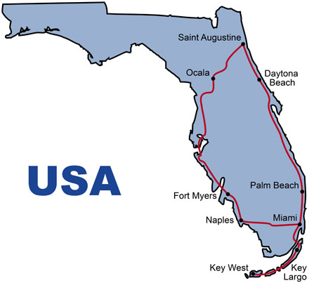 Die Route für die Mietwagen Reise Florida Sunshine