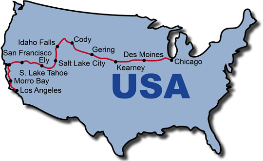 The Route for the Pony Express USA Adventure Tour