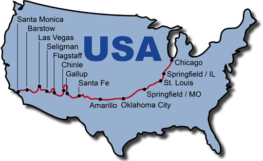 The Route for the Route 66 Dream Motorcycle Tours