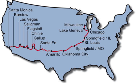 The Route for the Motorcycle Tour Route 66