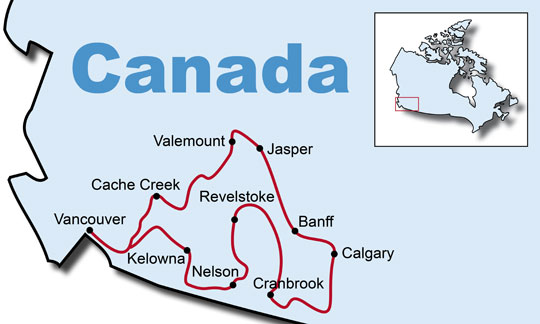 The Route for the Canada Adventure Tour