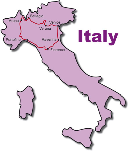 The Route for the Adventure Tour Bella Italia, Italy