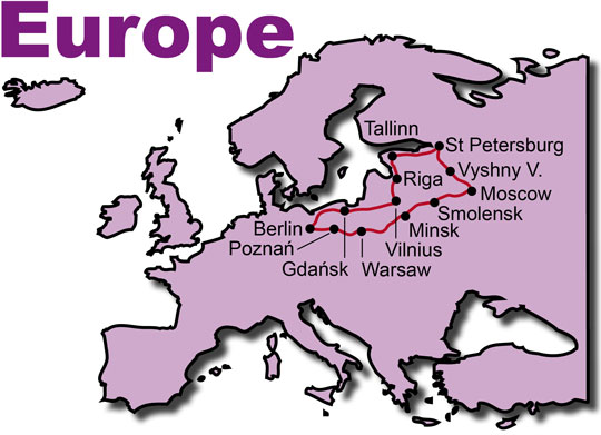 Die Route für Berlin-Moskau