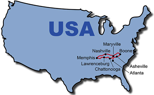 The Route for the Rental Car Tours USA Bluegrass Wonders