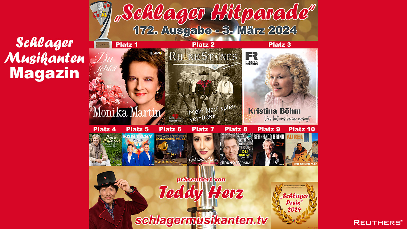 172. Ausgabe der "Schlager Hitparade" präsentiert von Teddy Herz exklusiv im Schlager Musikanten TV