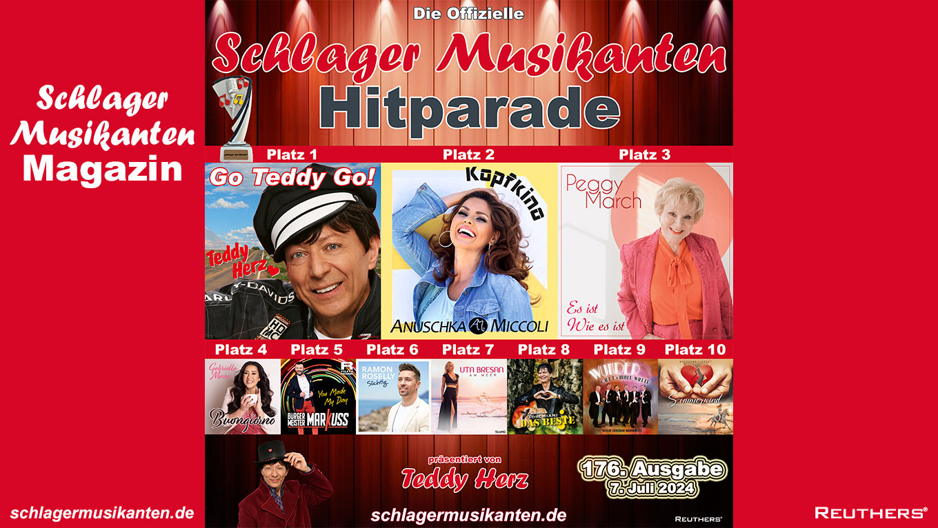 176. Ausgabe der Offiziellen "Schlager Musikanten Hitparade" mit den Top 10 und dem "Schlager des Monats" Juni