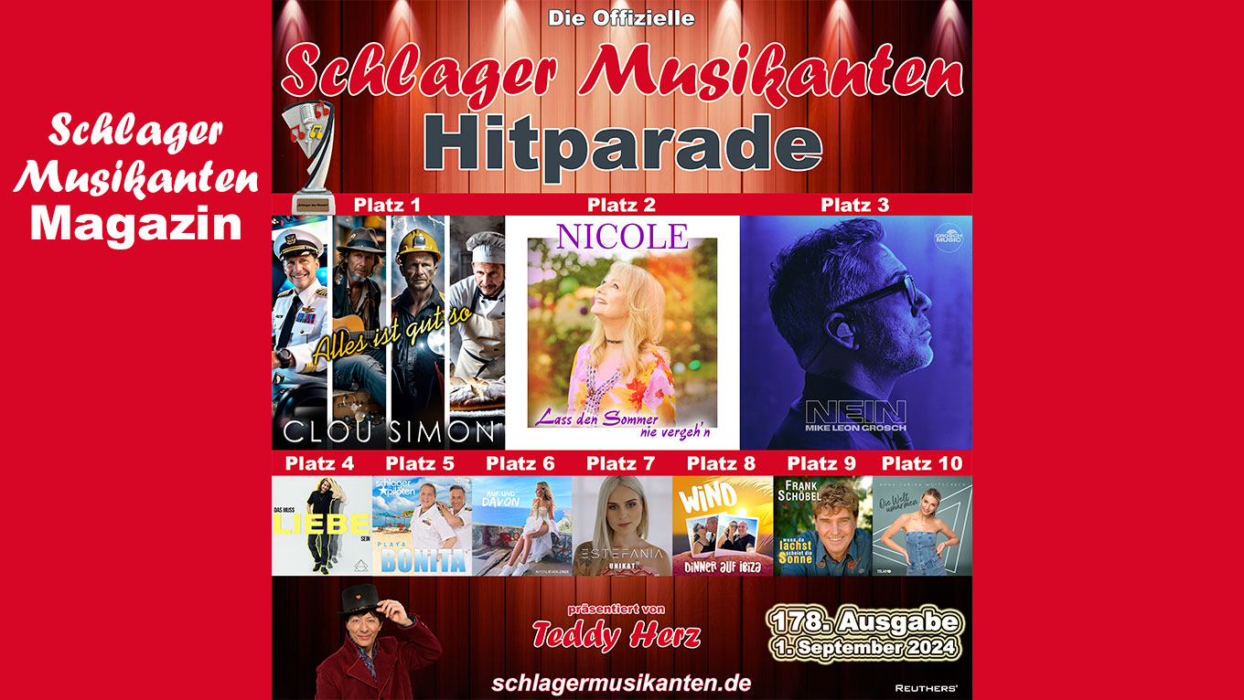 178. Ausgabe der Offiziellen "Schlager Musikanten Hitparade" mit den Top 10 und dem "Schlager des Monats" August