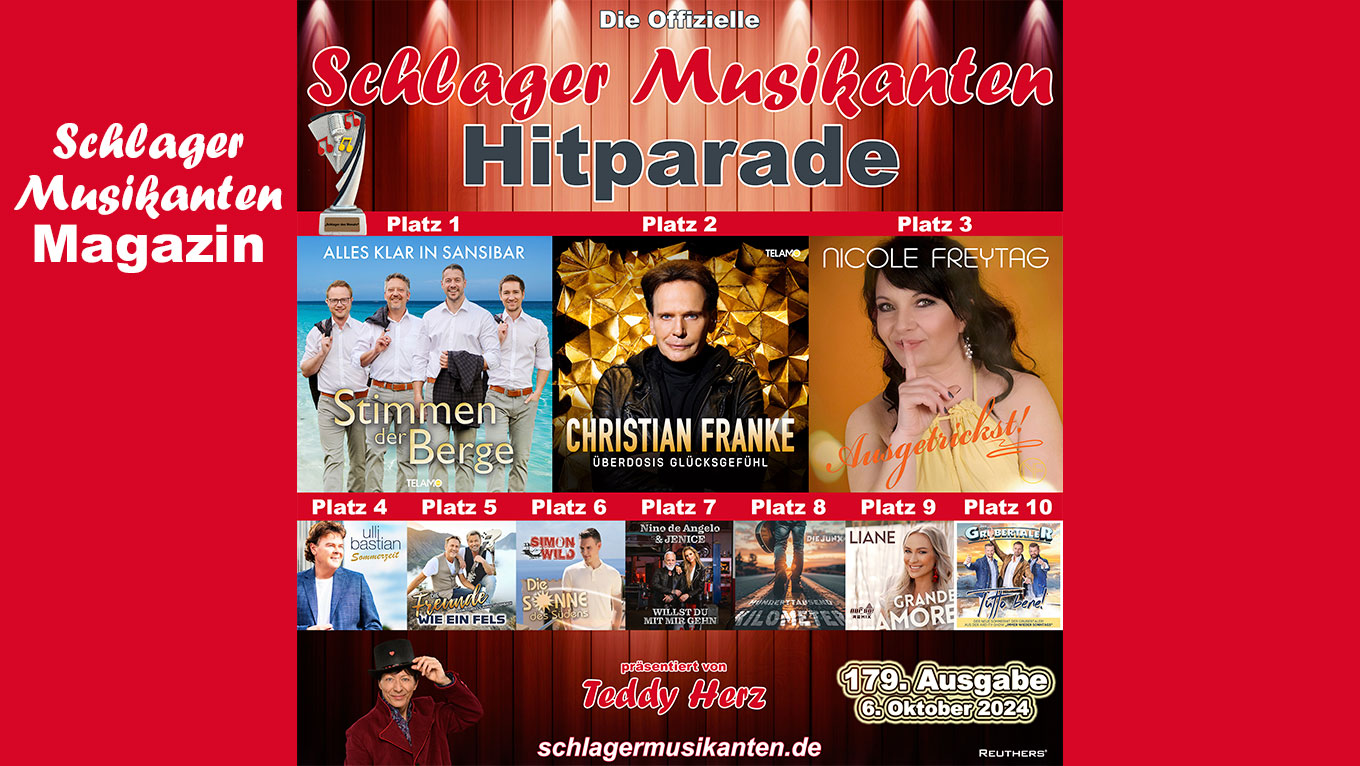 179. Ausgabe der Offiziellen "Schlager Musikanten Hitparade" mit den Top 10 und dem "Schlager des Monats" September