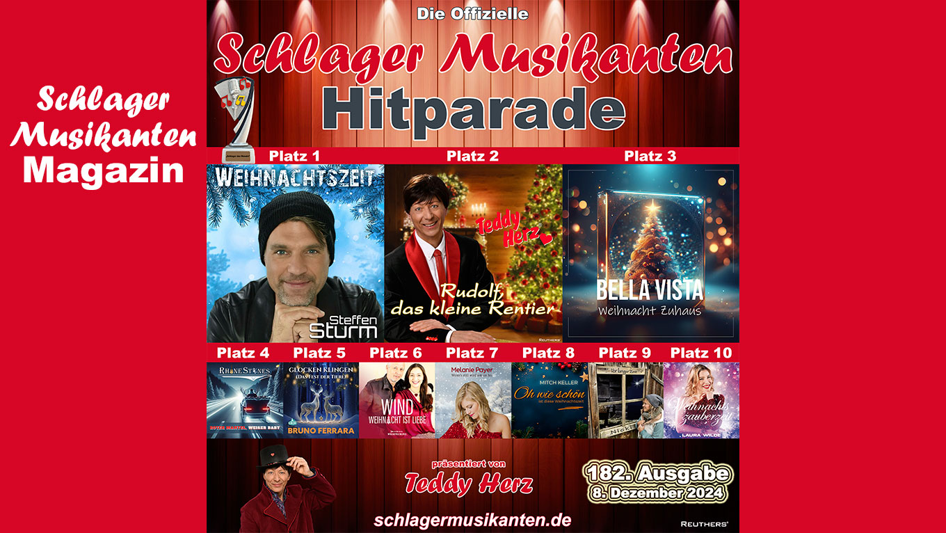 182. Ausgabe der Offiziellen "Schlager Musikanten Hitparade" mit den Top 10 und dem "Schlager des Monats" Dezember 2024