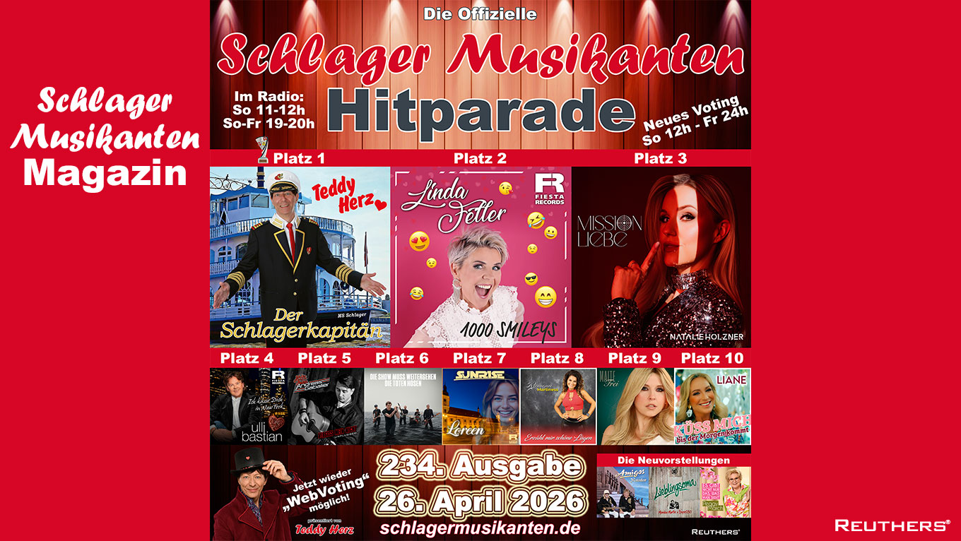 234. Schlager Musikanten Hitparade: Das sind die Top 10 mit dem Schlager der Woche "Der Schlagerkapitän" von Teddy Herz