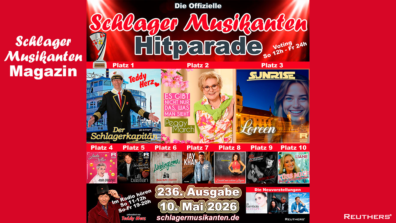 236. Schlager Musikanten Hitparade: Das sind die Top 10 mit dem Schlager der Woche "Der Schlagerkapitän" von Teddy Herz