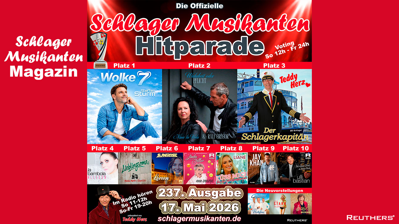237. Schlager Musikanten Hitparade: Das sind die Top 10 mit dem Schlager der Woche "Wolke 7" von Steffen Sturm