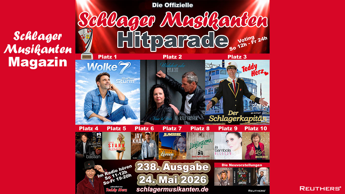 238. Schlager Musikanten Hitparade: Das sind die Top 10 mit dem Schlager der Woche "Wolke 7" von Steffen Sturm