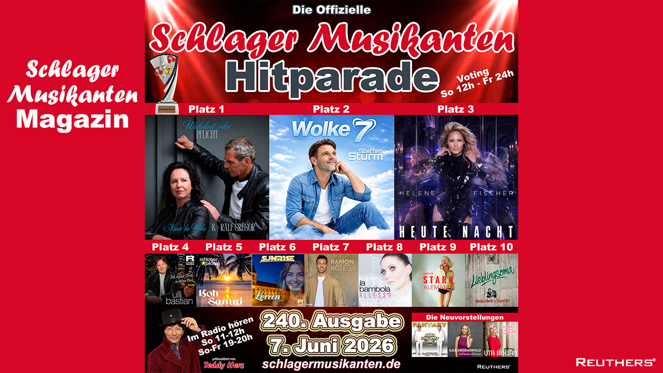 240. Schlager Musikanten Hitparade: Das sind die Top 10 mit dem Schlager der Woche "Wahrheit oder Pflicht" von Nina la Vida & Ralf Gregor