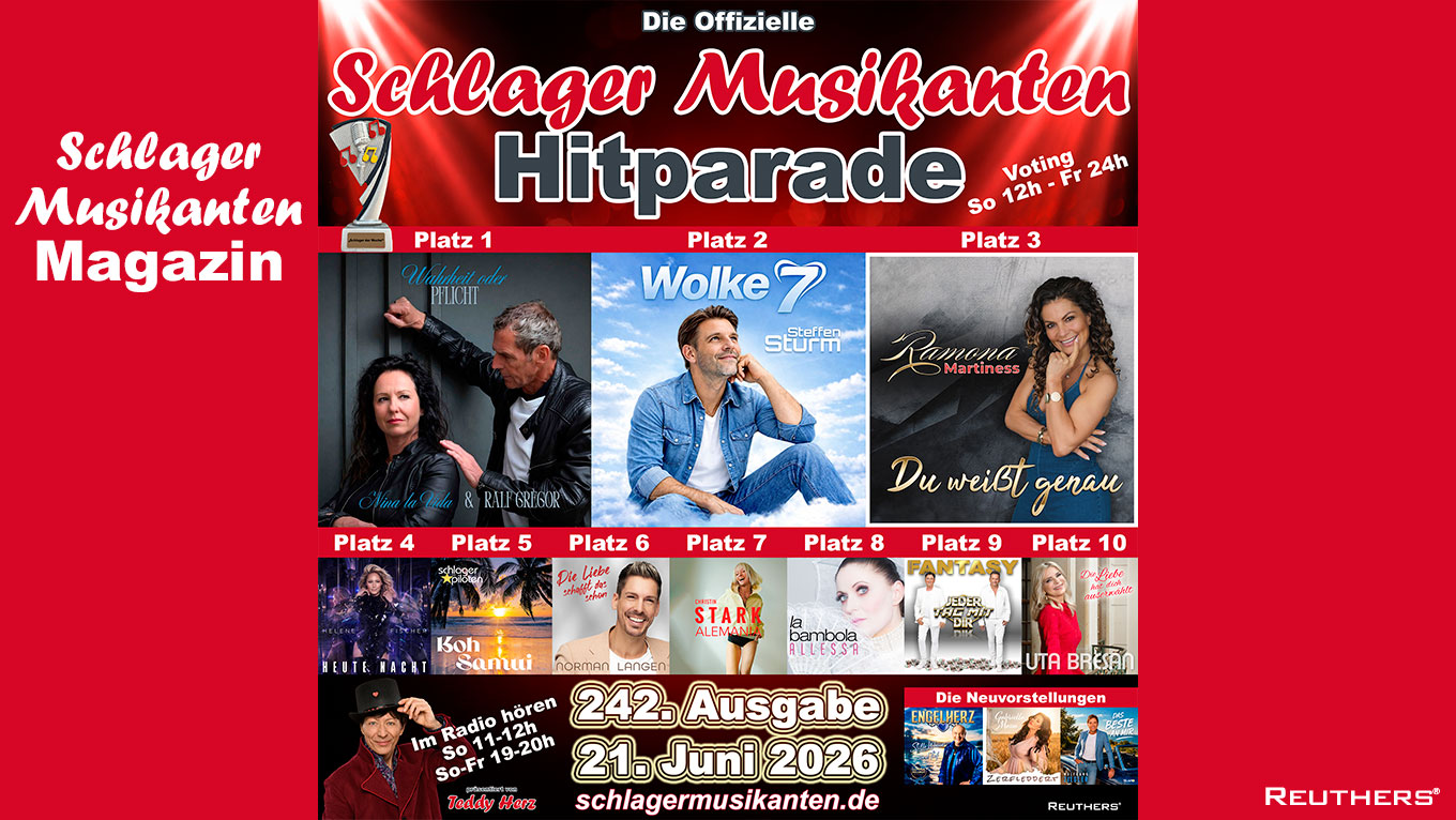242. Schlager Musikanten Hitparade: Das sind die Top 10 mit dem Schlager der Woche "Wahrheit oder Pflicht" von Nina la Vida & Ralf Gregor