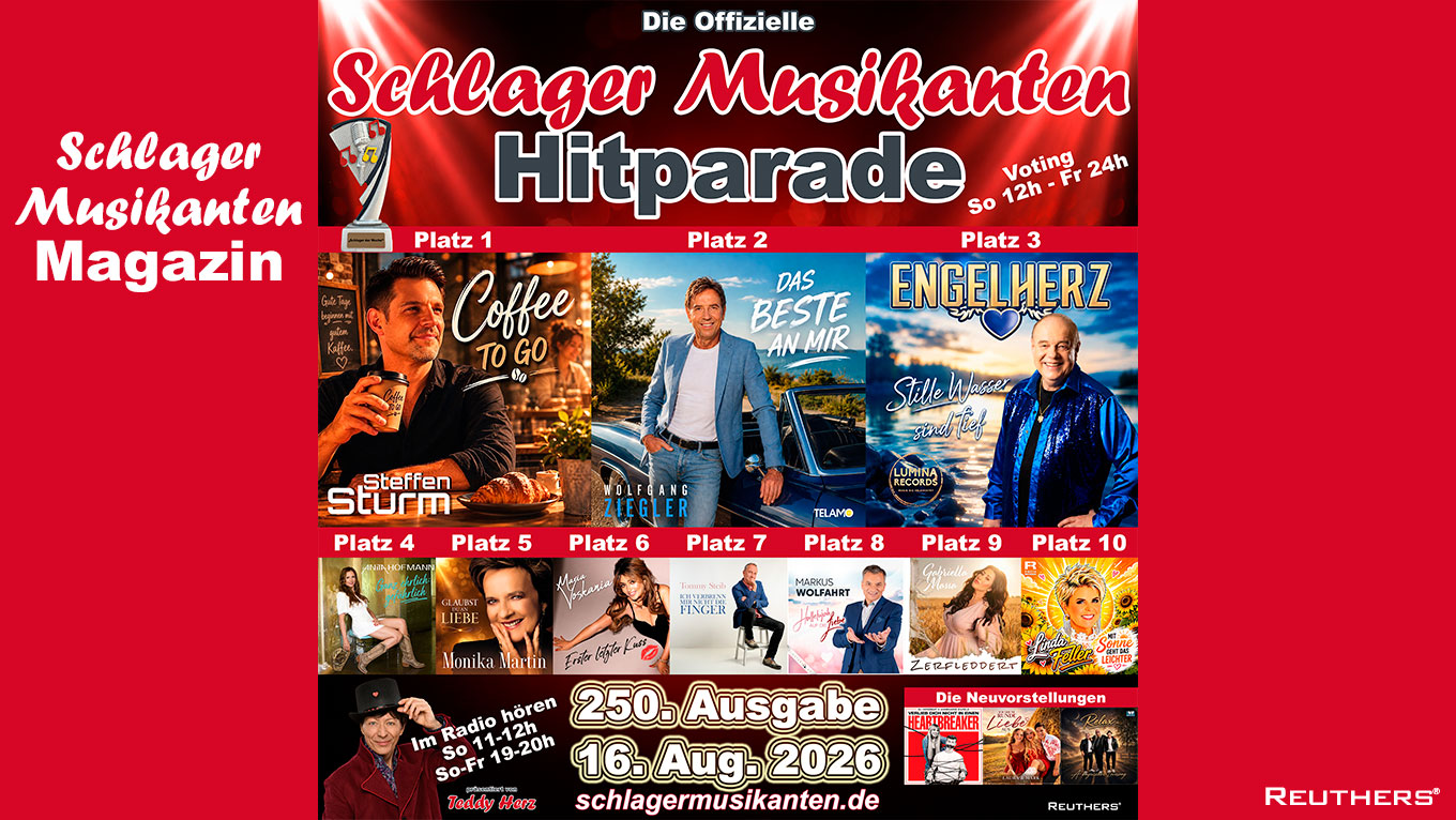 250. Schlager Musikanten Hitparade: Steffen Sturm holt mit "Coffee To Go" den Titel "Schlager der Woche"