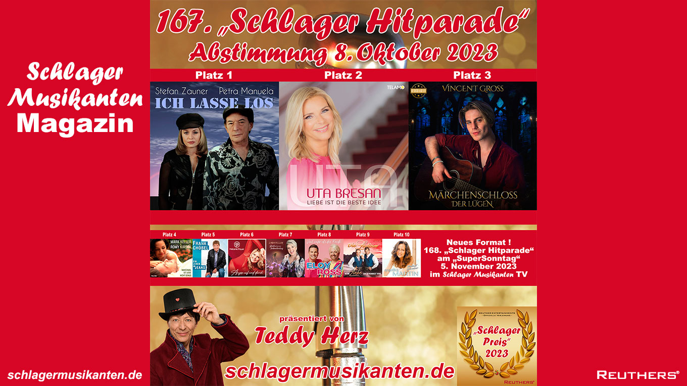 Das Ergebnis der 167. "Schlager Hitparade" steht - neues Sende-Format ab dem "SuperSonntag" 5. November 2023
