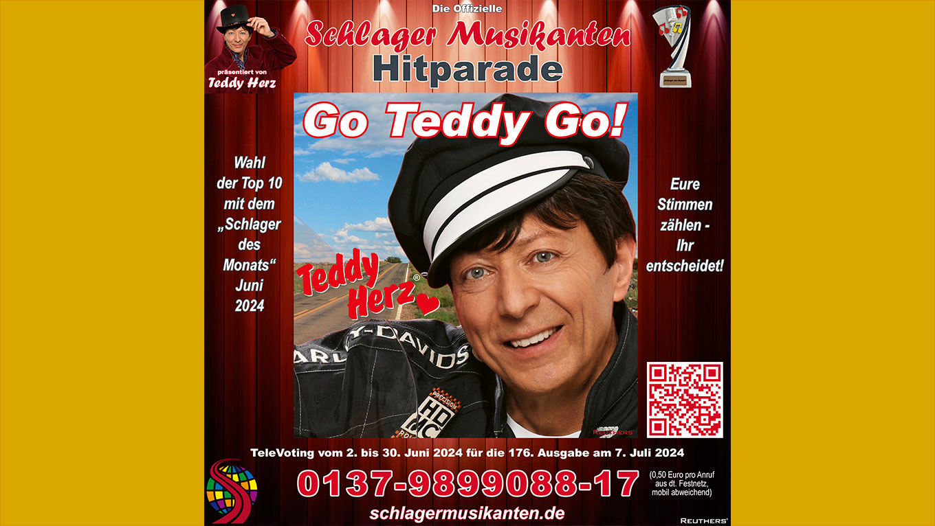 Die Hymne "Go Teddy Go!" von Teddy Herz ist nomininiert für den "Schlager des Monats" Juni 2024