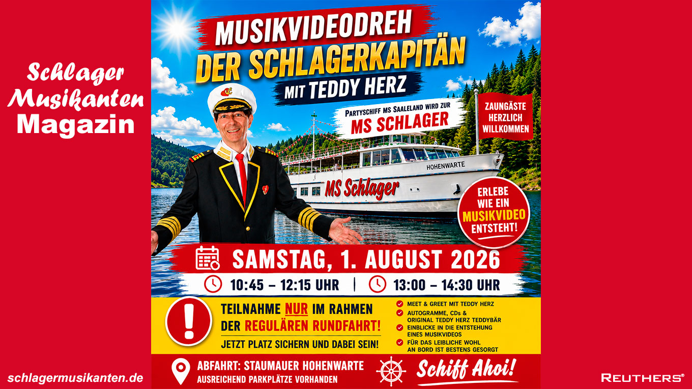 Musikvideodreh auf dem Thüringer Meer: Teddy Herz sticht als "Schlagerkapitän" in See