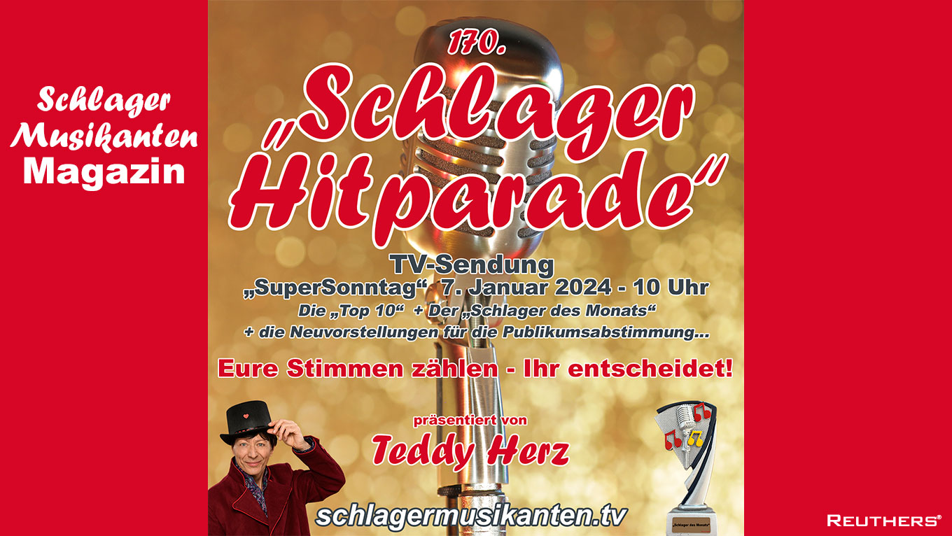 Teddy Herz präsentiert die 170. "Schlager Hitparade" am "SuperSonntag" 7. Januar 2024