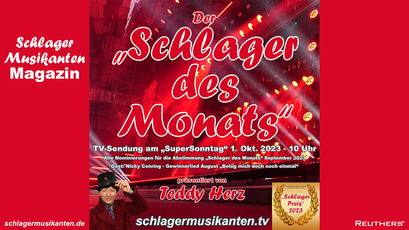 Teddy Herz präsentiert TV-Sendung "Schlager des Monats" September am "SuperSonntag" 1. Oktober 2023