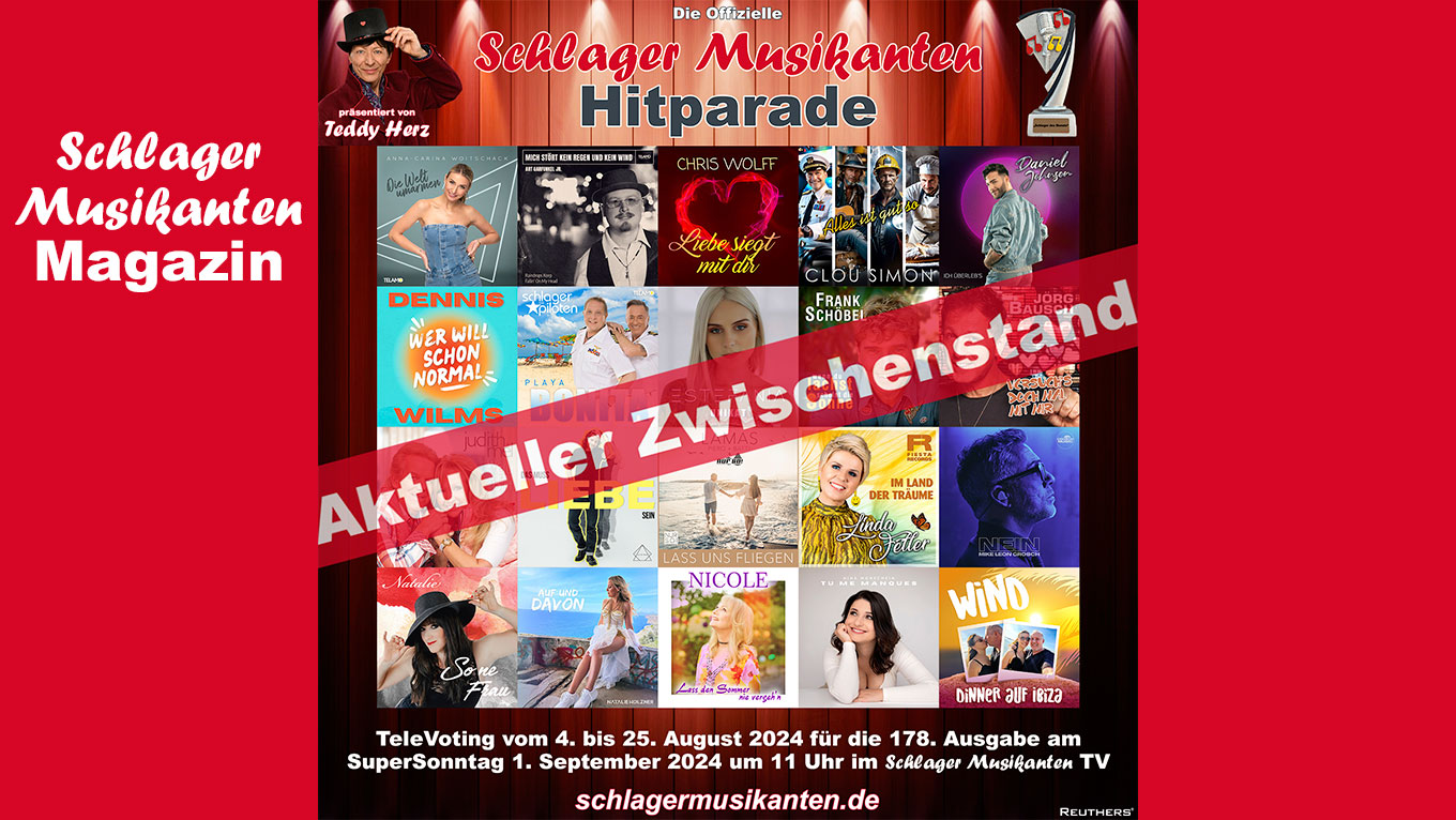 Zwischenstand vom 11. August 2024 für die 178. Ausgabe der Offiziellen "Schlager Musikanten Hitparade"