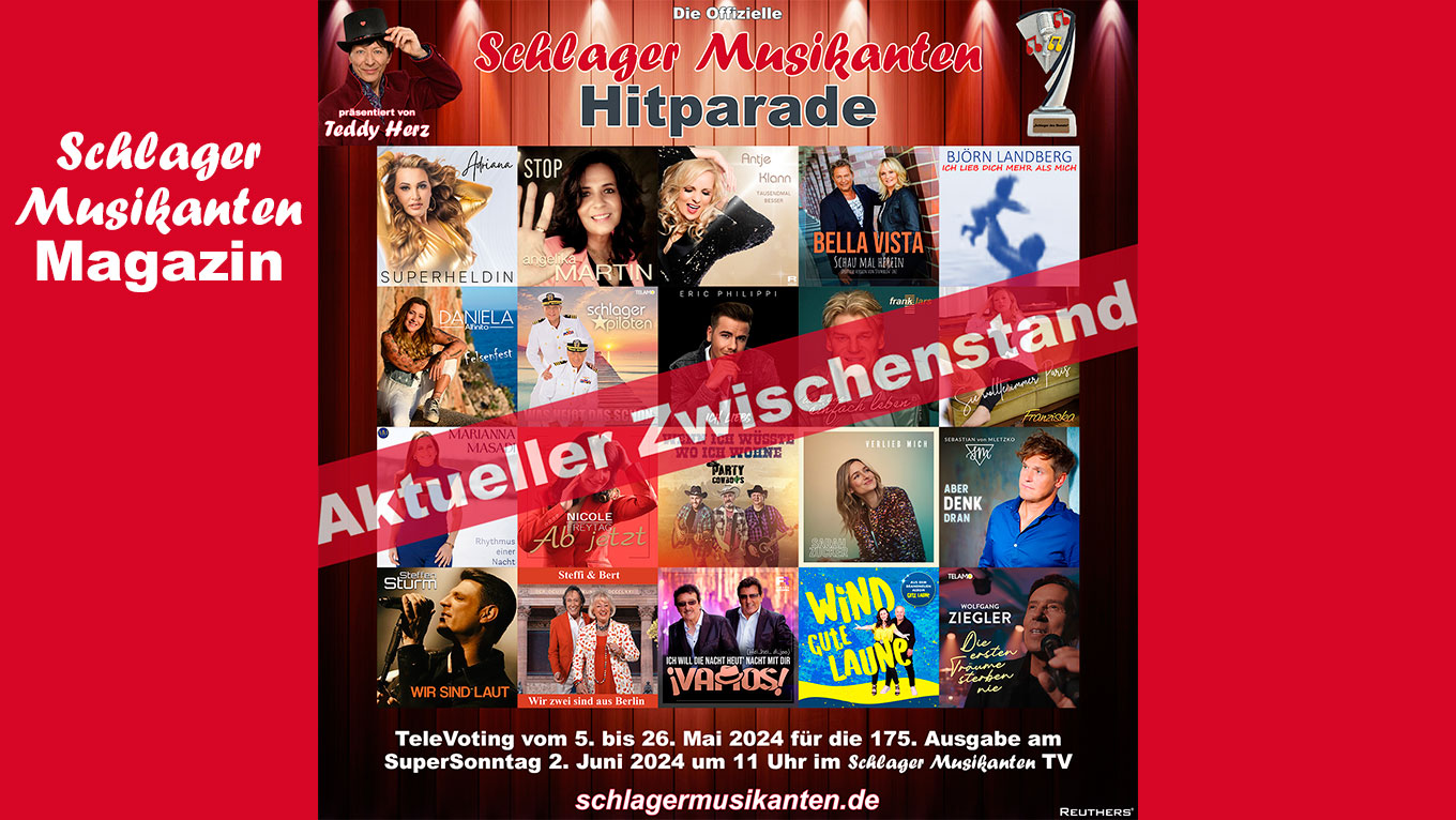 Zwischenstand vom 12. Mai 2024 für die 175. Ausgabe der Offiziellen "Schlager Musikanten Hitparade"