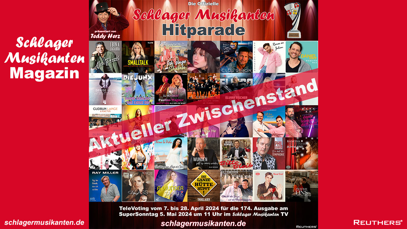 Zwischenstand vom 14. April 2024 für die 174. Ausgabe der Offiziellen "Schlager Musikanten Hitparade"