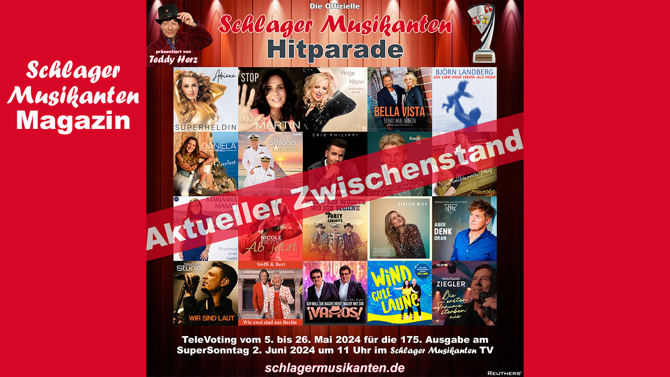 Zwischenstand vom 19. Mai 2024 für die 175. Ausgabe der Offiziellen "Schlager Musikanten Hitparade"