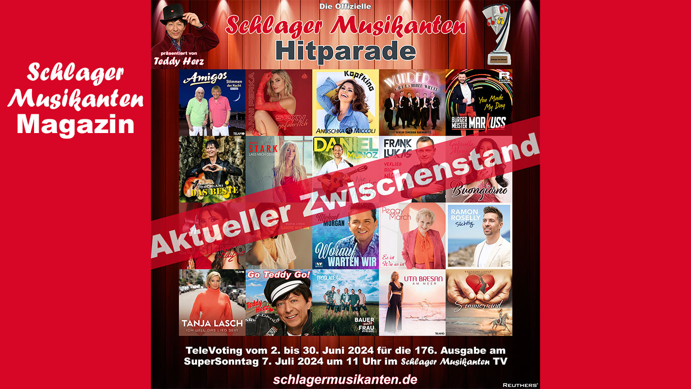 Zwischenstand vom 9. Juni 2024 für die 176. Ausgabe der Offiziellen "Schlager Musikanten Hitparade"